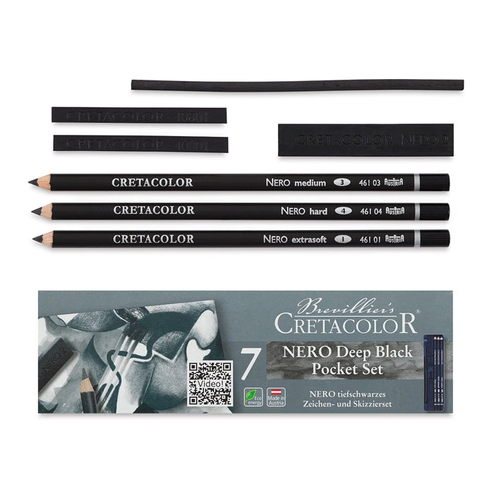 Cretacolor Nero Deep Black Pencil Set, 7-Piece Set