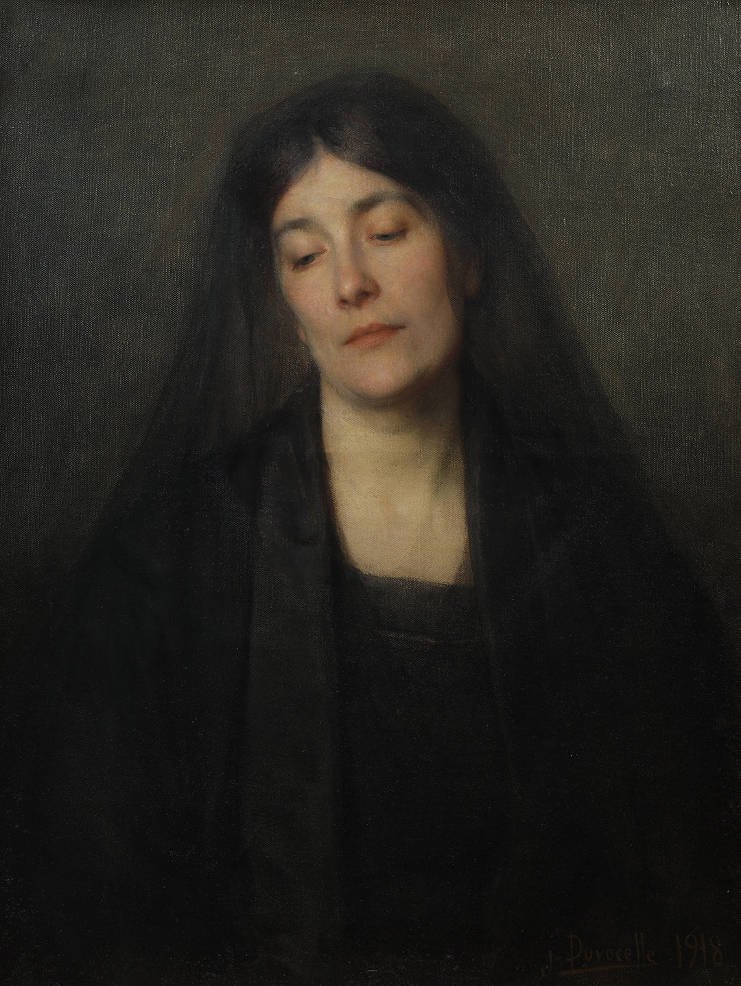 3" Pocket Mirror of "Veuve de Guerre" Julien Duvocelle (French 1873-1961)