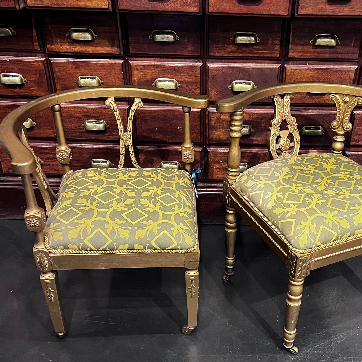 Pair of Vintage Gold Corner chairs