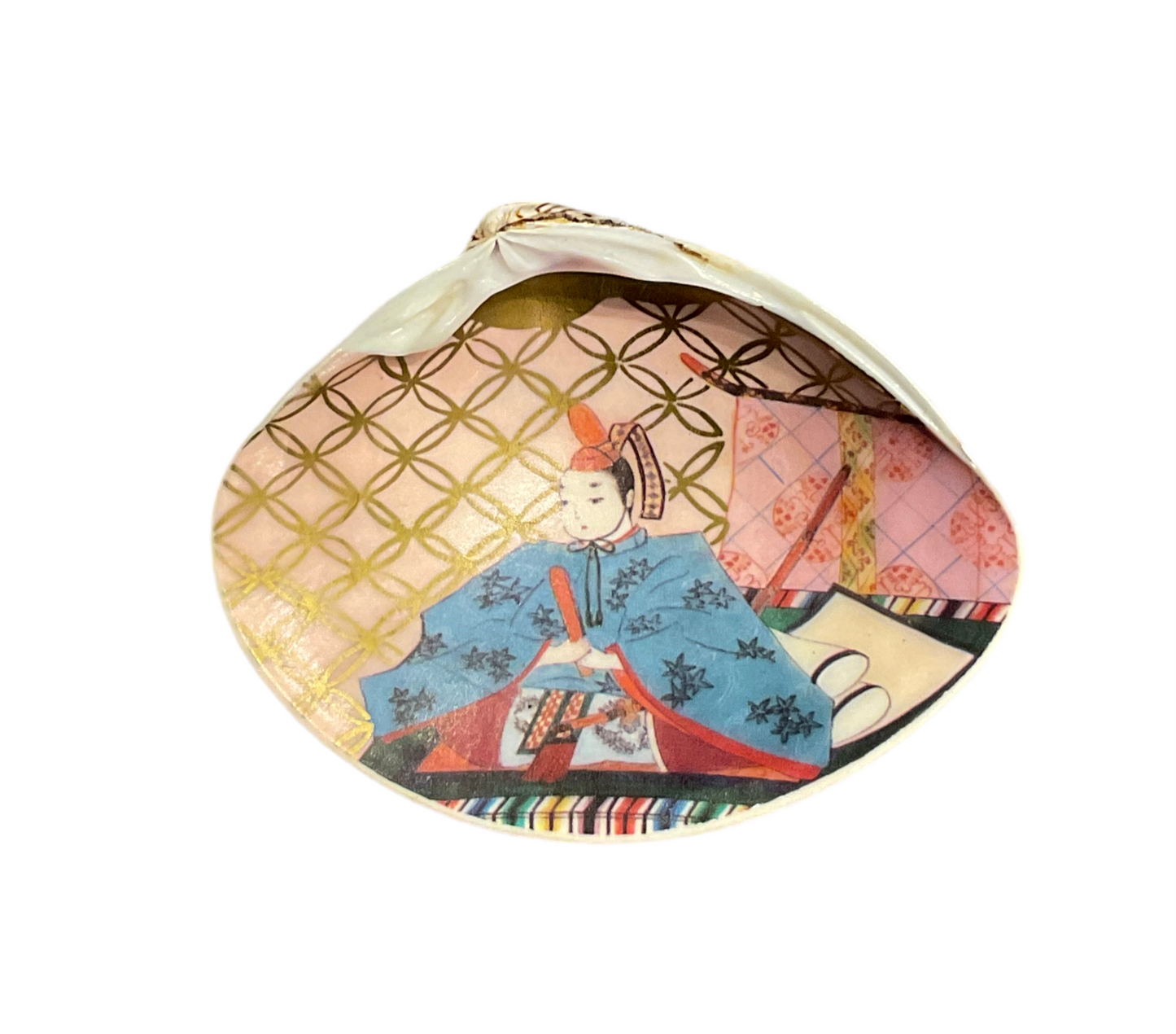 Clam Shell with Painted Asian Scene