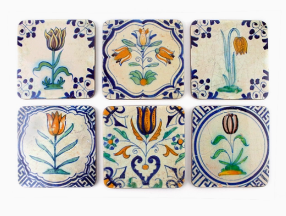 Coasters, Set of 6, Delft Blue Tiles