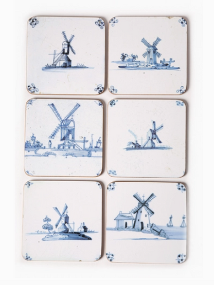 Coasters, Set of 6, Delft Blue Tiles