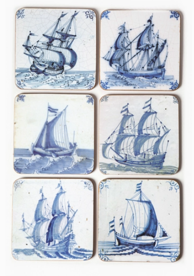 Coasters, Set of 6, Delft Blue Tiles