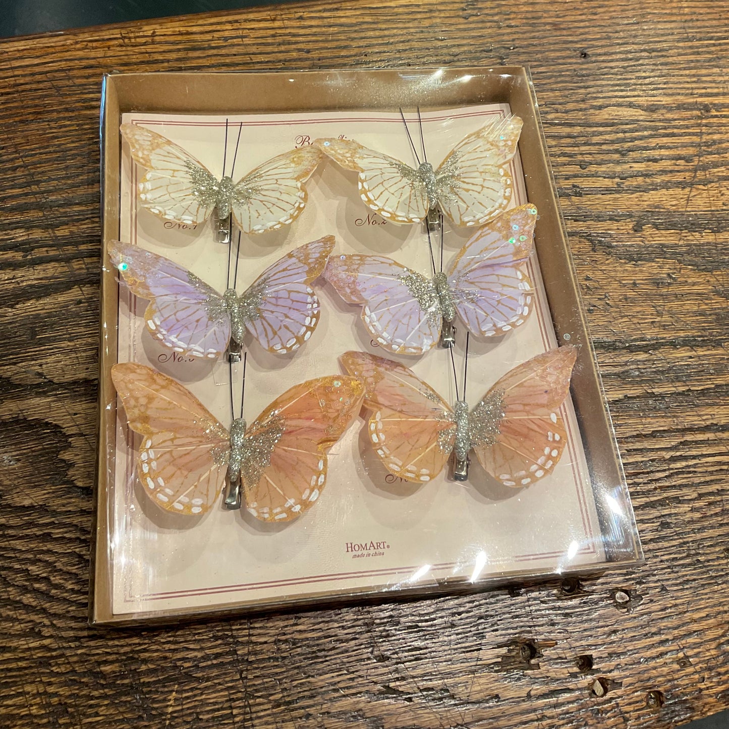 Butterflies on Clip, Box of 6 assorted
