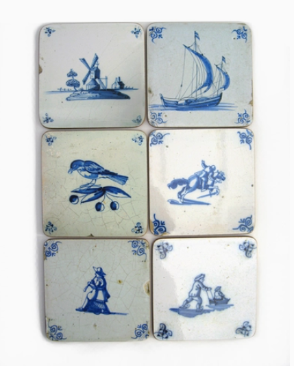 Coasters, Set of 6, Delft Blue Tiles