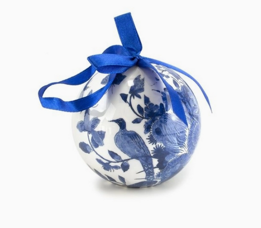 Delft Blue Birds Christmas Ball Ornament, Unbreakable